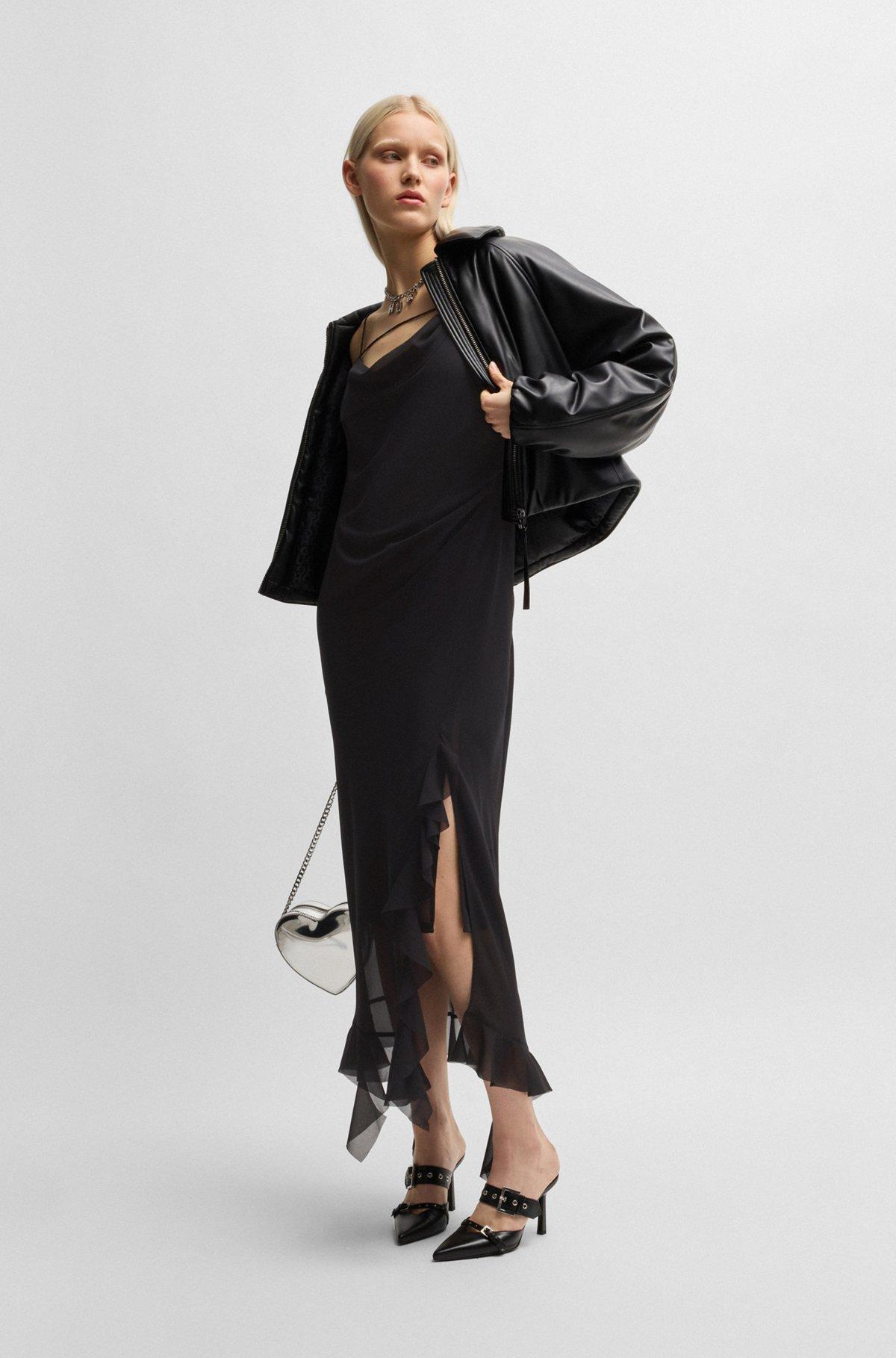 Cowl-neck regular-fit dress with ruffle trim Product Image