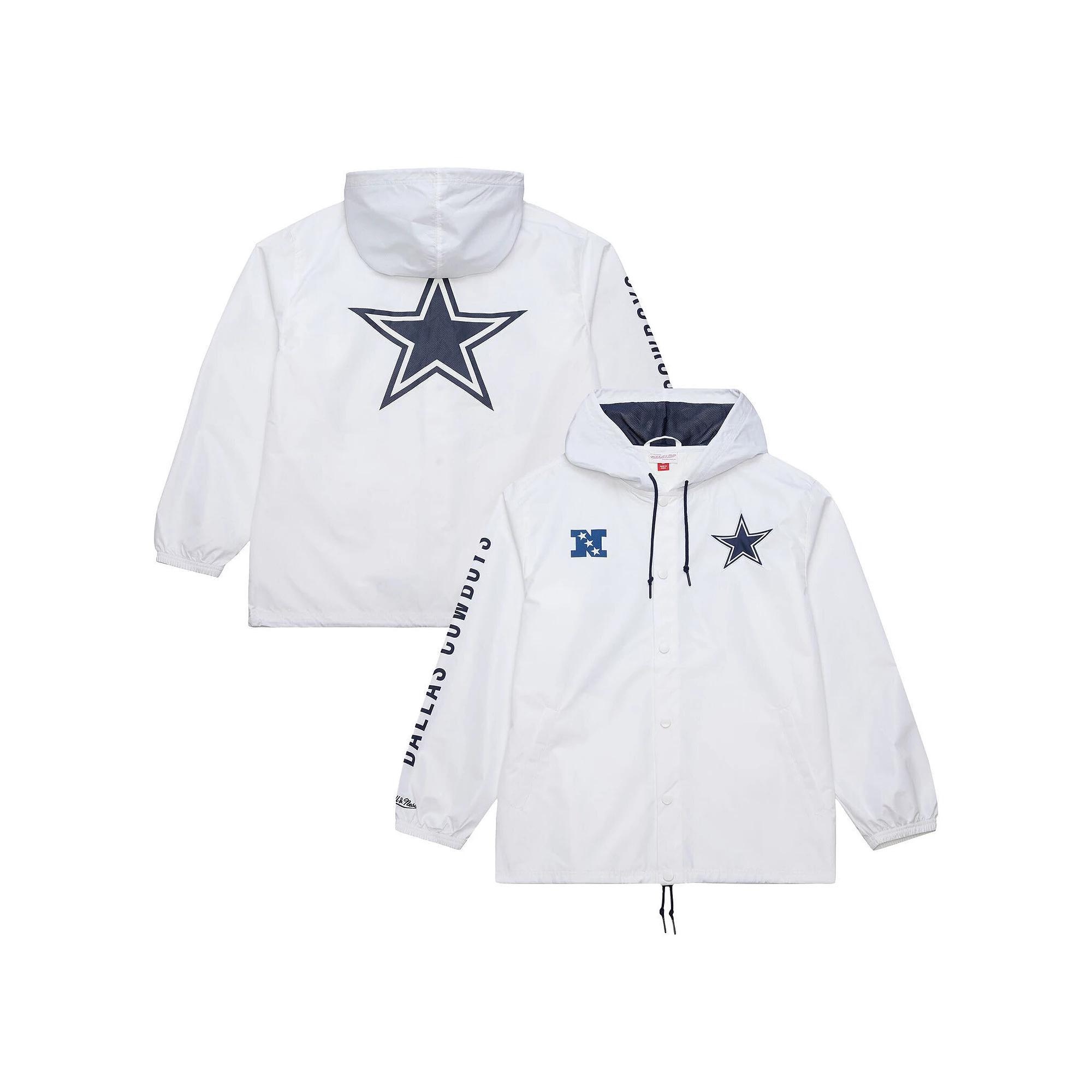 Men's Mitchell & Ness White Dallas Cowboys Vintage Logo Coaches Full-Snap Hoodie Jacket,  Product Image
