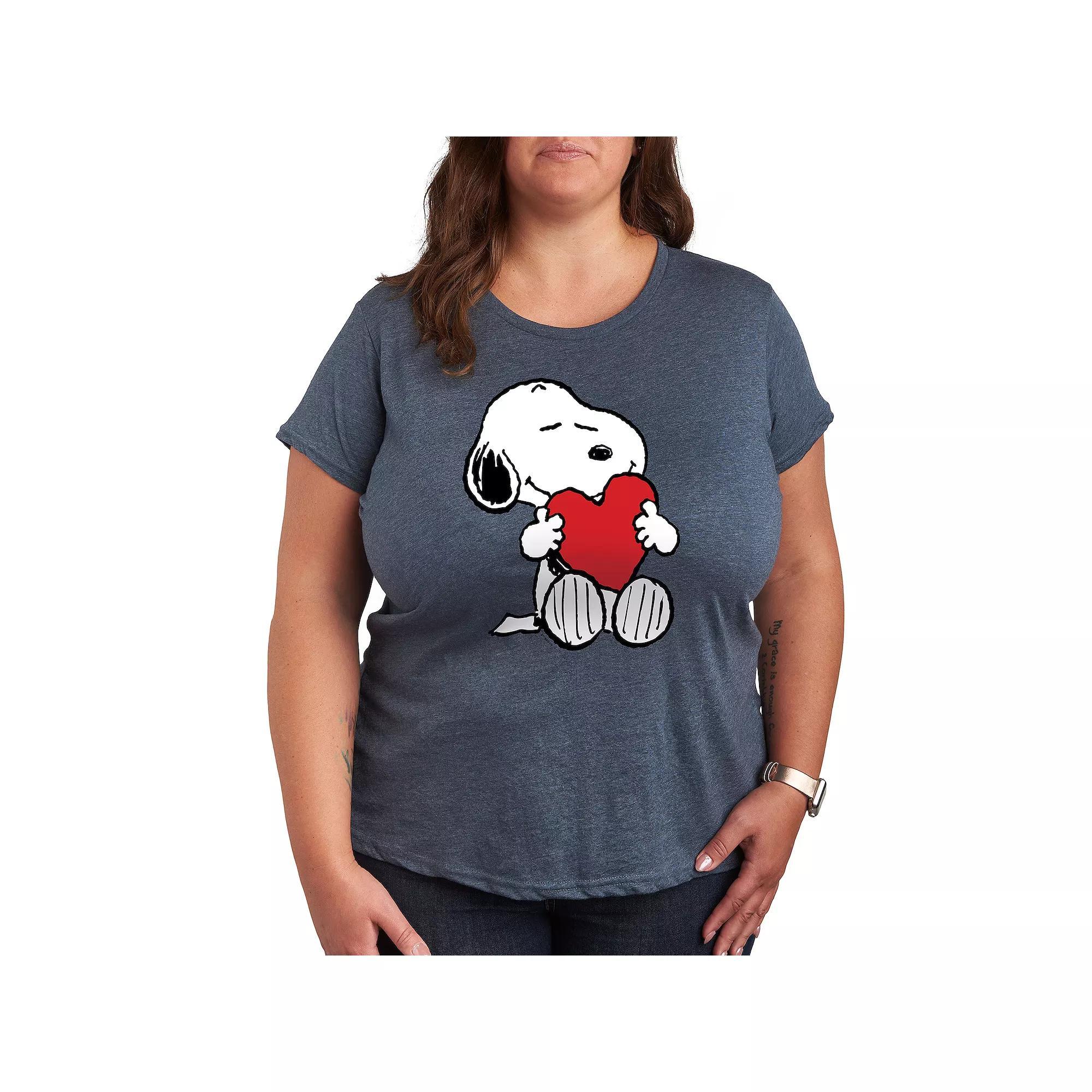 Plus Peanuts Snoppy Valentine's Hugging Heart Graphic Tee, Women's, Size: 3XL, Grey Blue Product Image