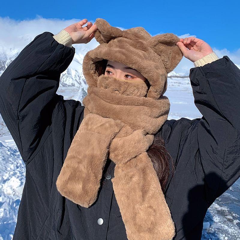 Bear Ear Chenille Hooded Scarf Product Image