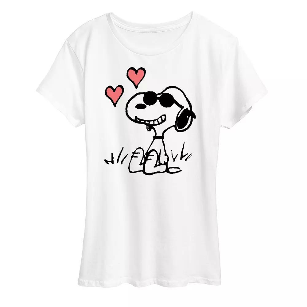 Women's Peanuts Snoopy Joe Cool Sitting Hearts Graphic Tee,  Product Image