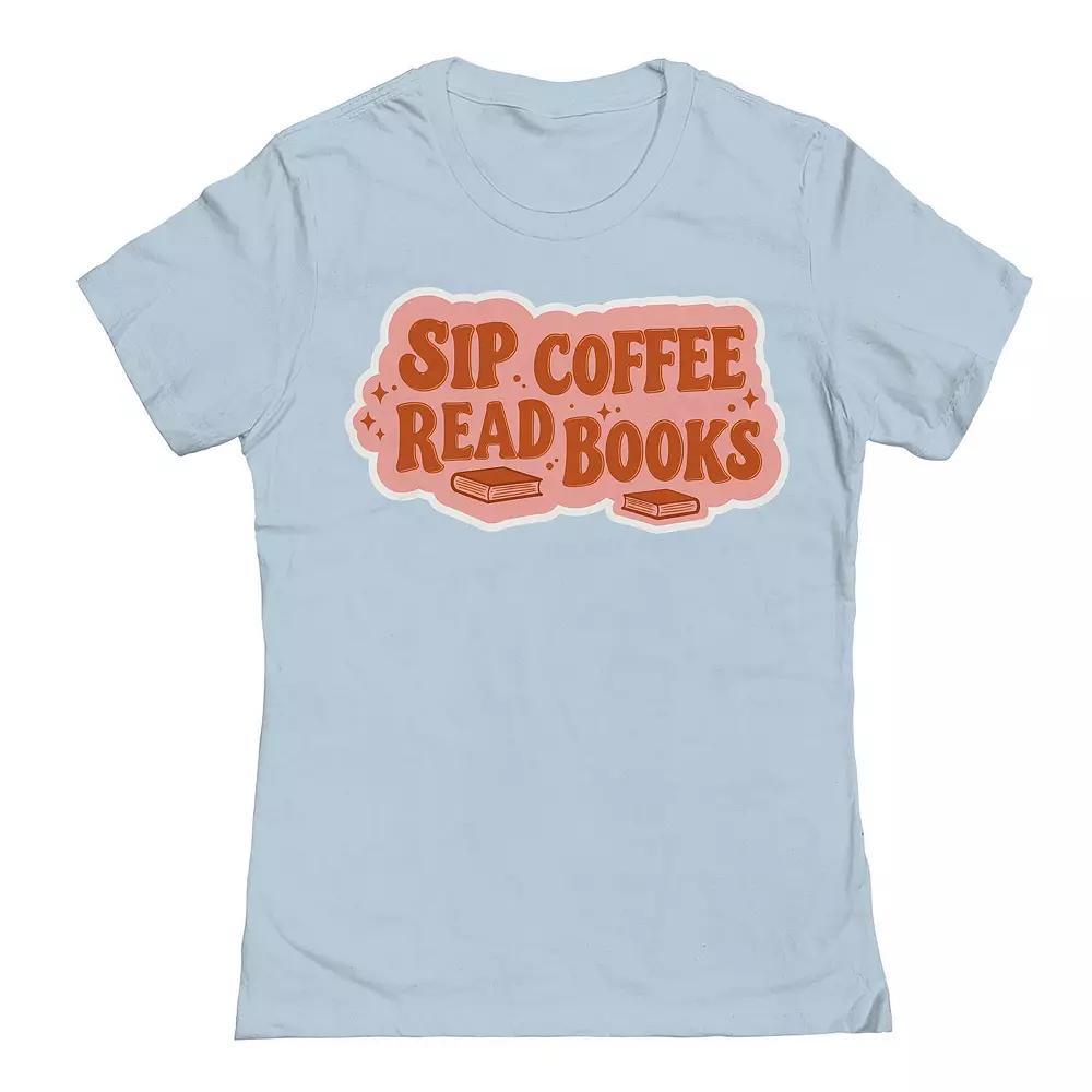 Junior's Sip Coffee Read Books Retro Graphic Tee, Women's,  Product Image