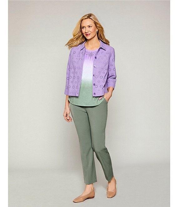 Allison Daley Petite Size 3/4 Sleeve Point Collar Button Front Eyelet Jacket Product Image