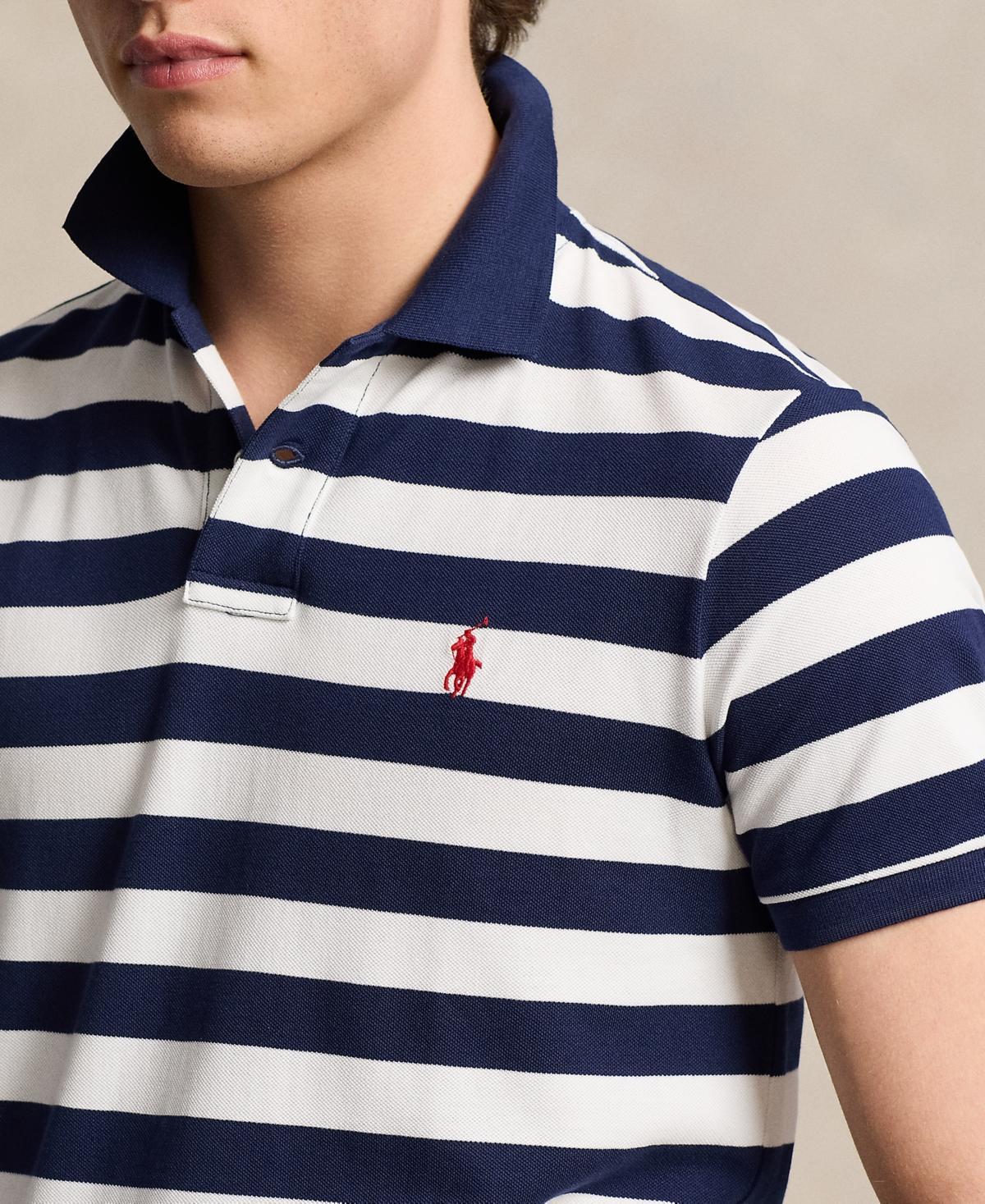 Men's Classic-fit Striped Mesh Polo Shirt In Blue Product Image