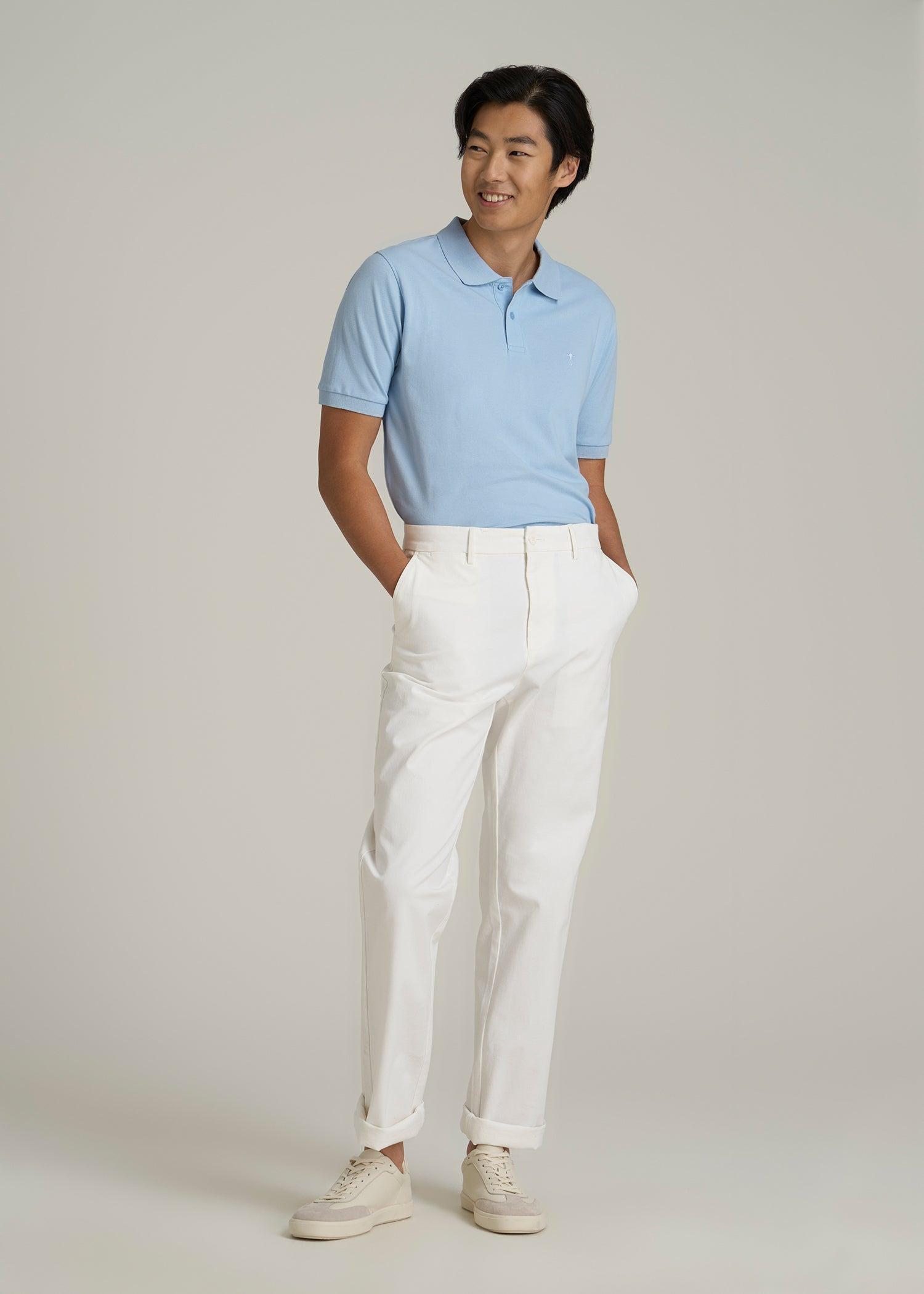 Classic Polo with Embroidered Logo for Tall Men in Ice Blue Male Product Image