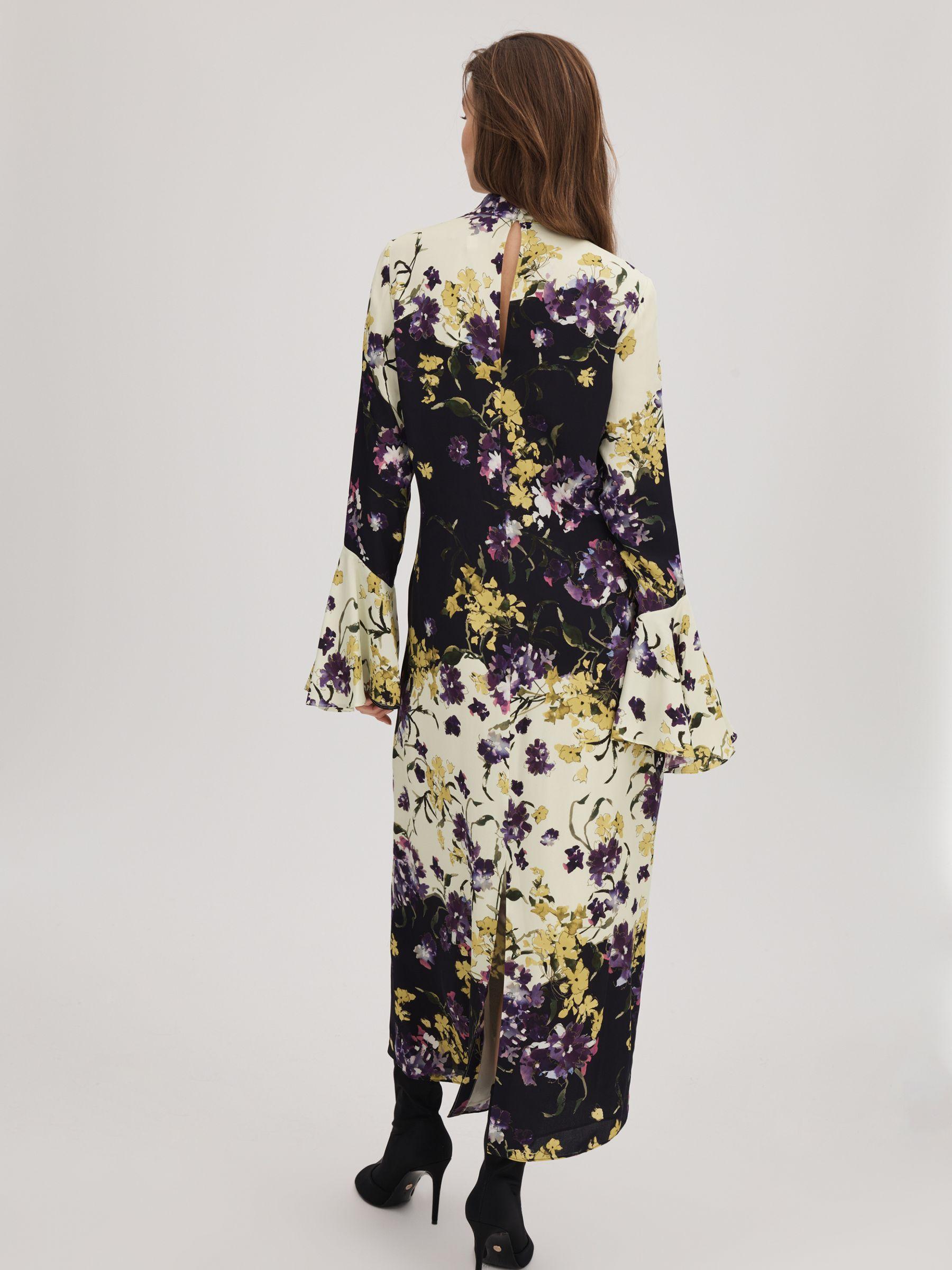 Florere Printed Fluted Cuff Midi Dress in Multi Product Image