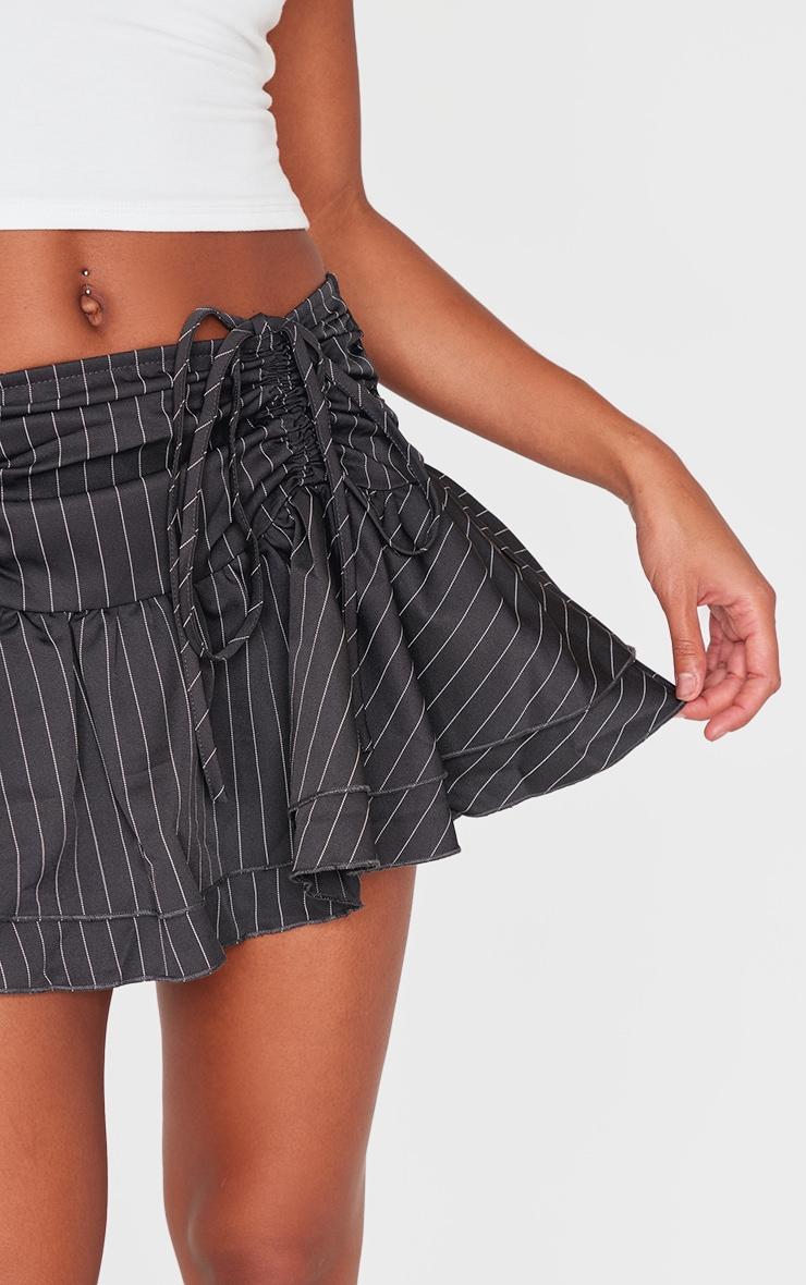 Charcoal Pinstripe Woven Ruched Front Peplum Mini Skirt Product Image