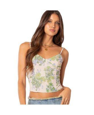 Womens Garden Party Printed Mesh Corset Top Product Image