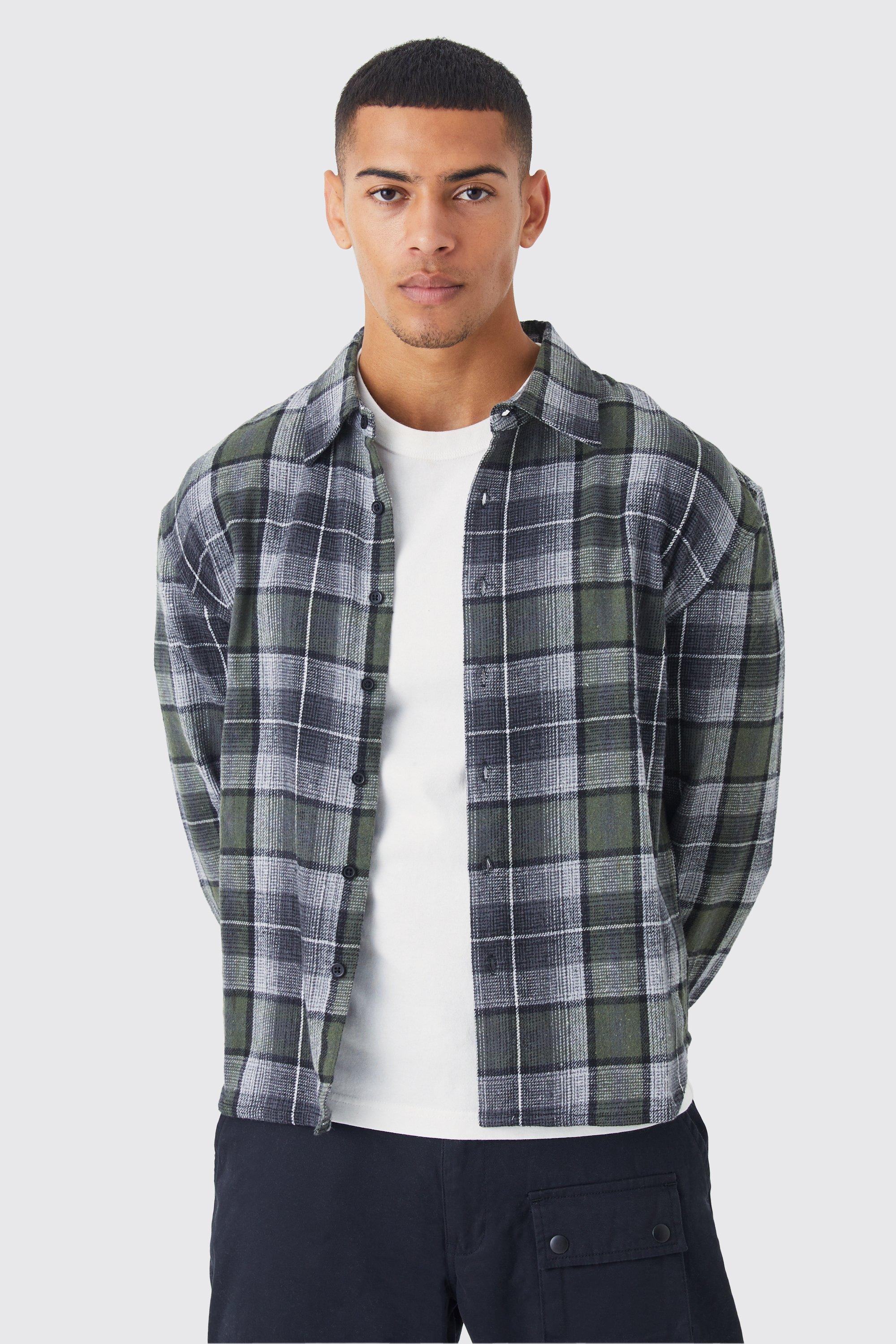 Mens Grey Longsleeve Boxy Check check Overshirt, Grey Product Image