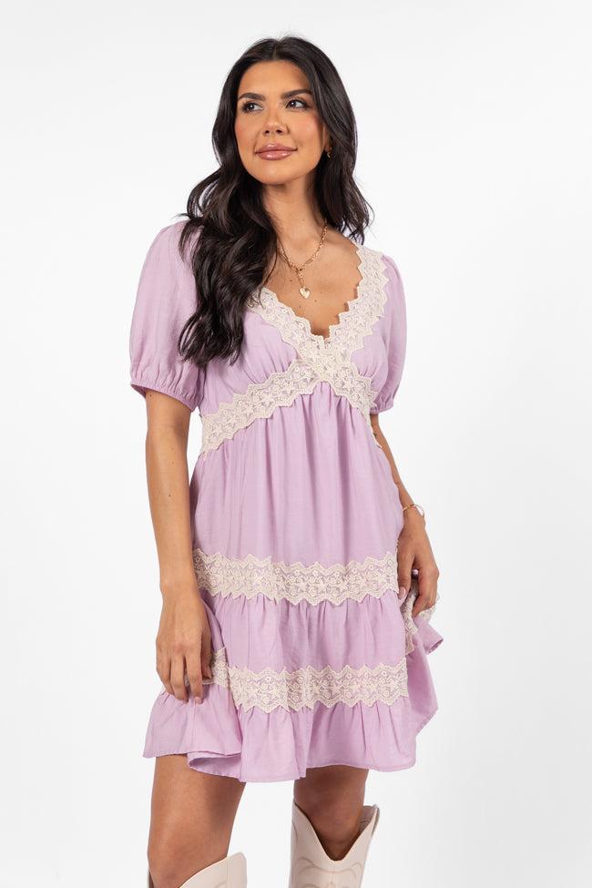 Savor This Feeling Pink Lace Trim Mini Dress FINAL SALE Product Image