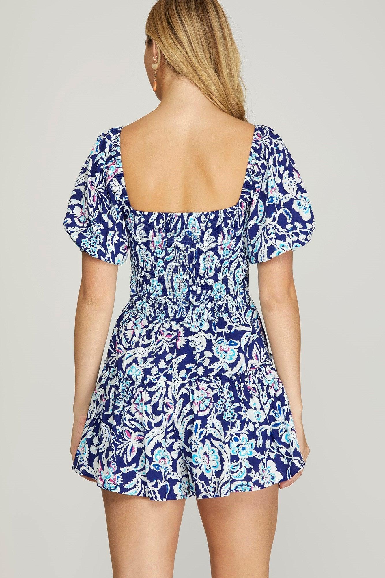 Short Sleeve Woven Print Romper Product Image