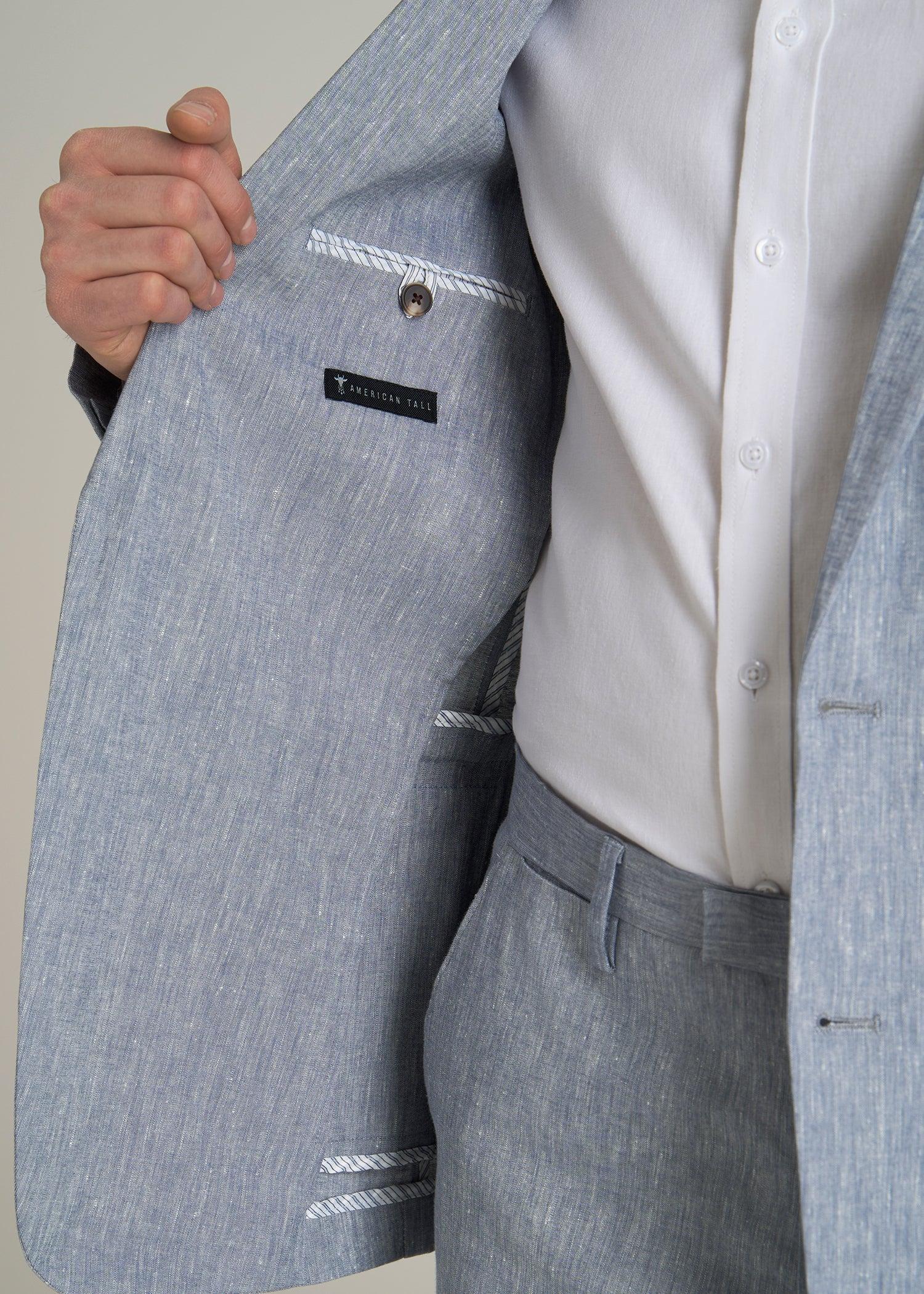 Stretch Linen Blazer for Tall Men in Navy Linen Male Product Image