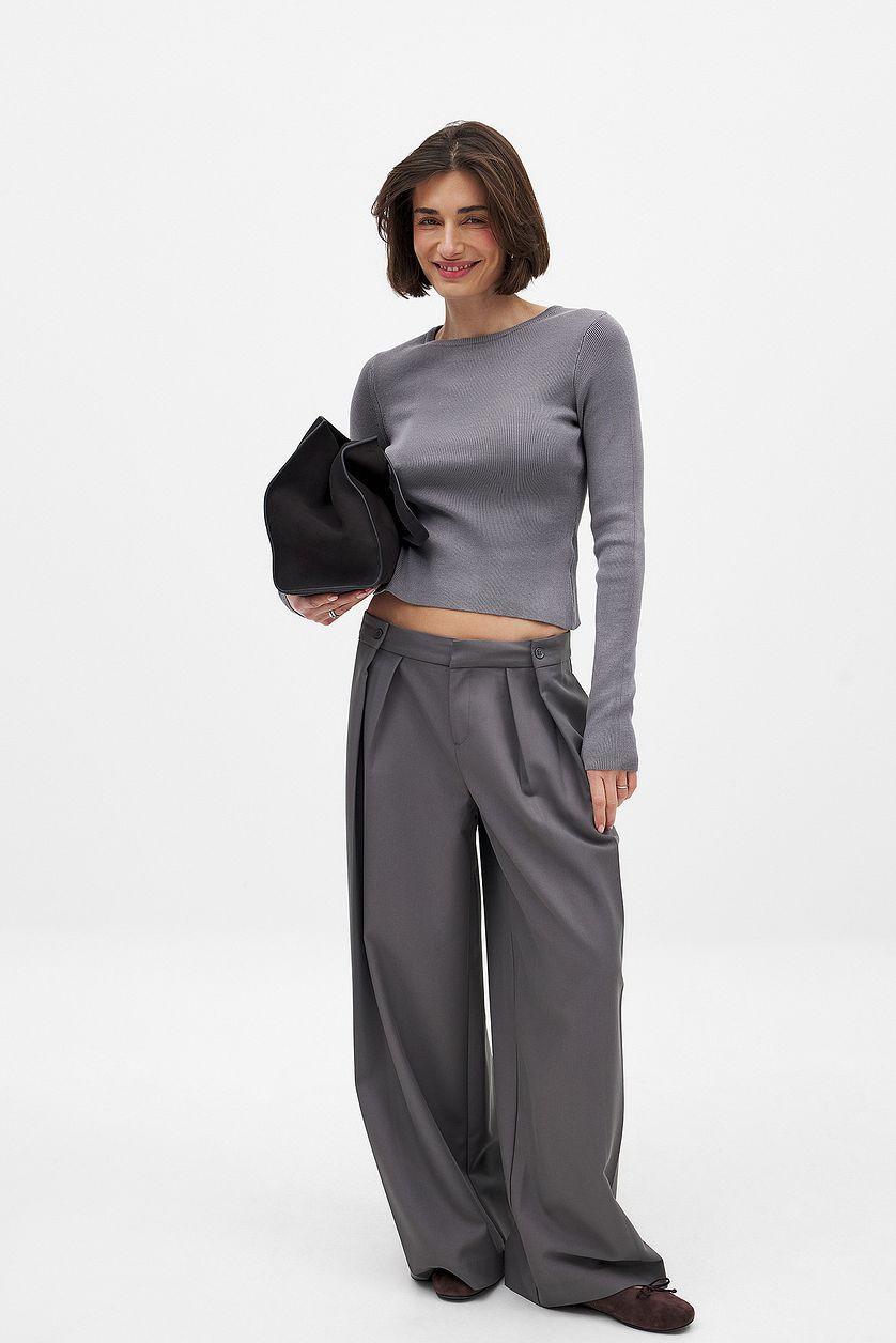 Ribbed Knitted Round Neck Top Product Image