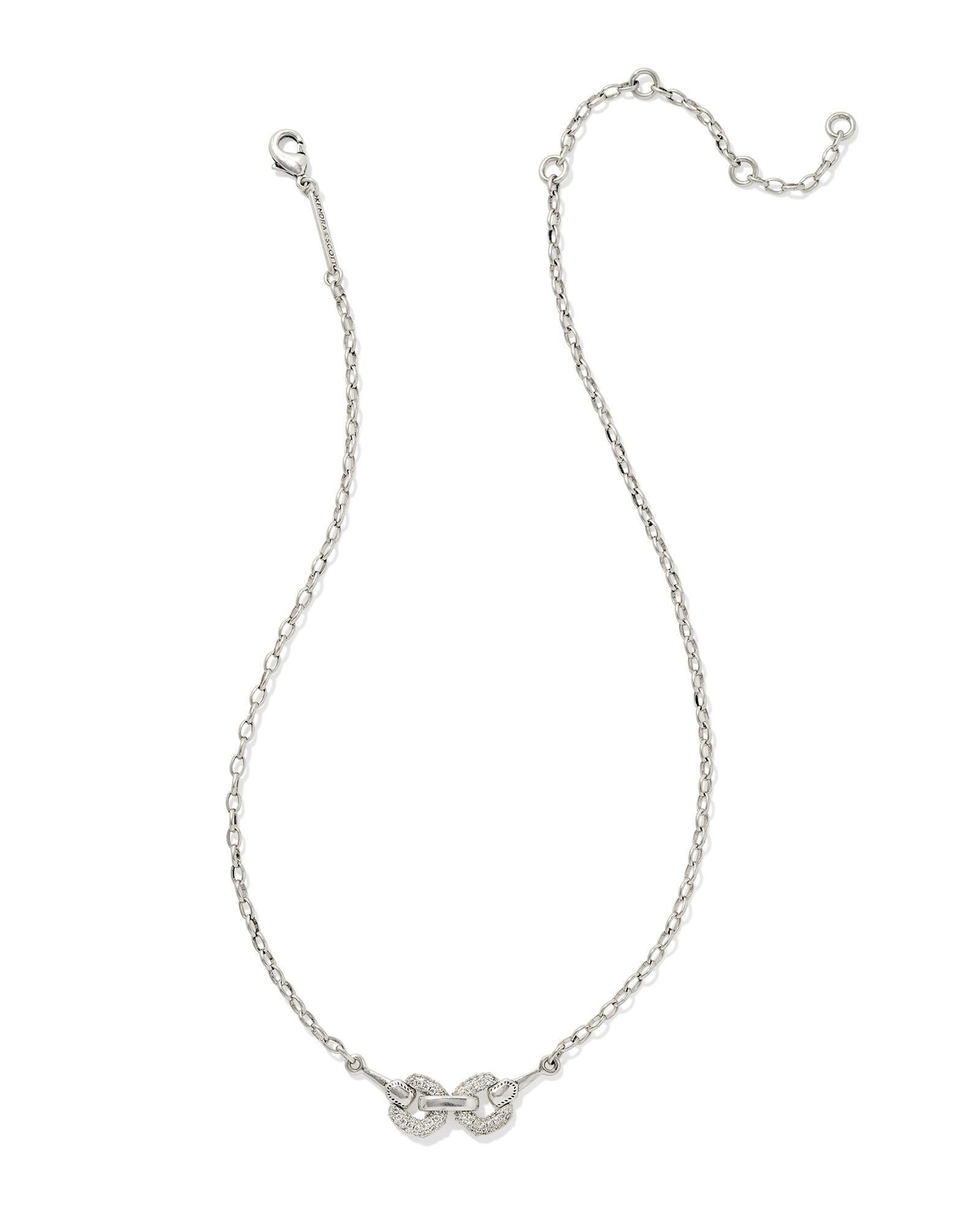 Beau Vintage Silver Pave Short Pendant Necklace in White Crystal Product Image