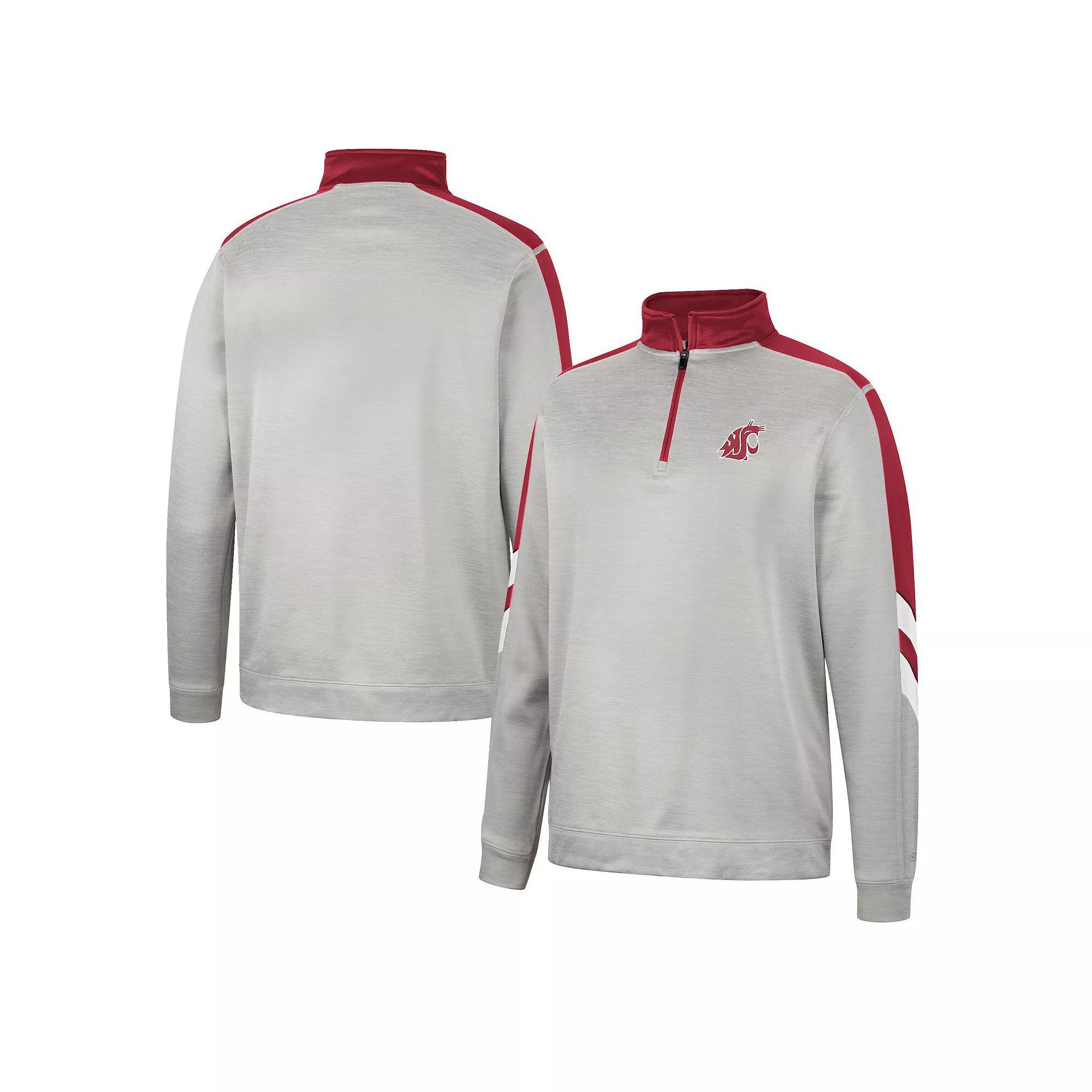Men's Colosseum Gray/Crimson Washington State Cougars Bushwood Fleece Quarter-Zip Jacket, Size: 3XL, Wsc Grey Product Image