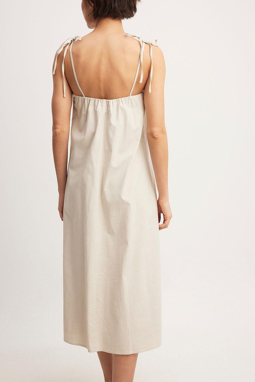 Linen Blend Tie Strap Midi Dress Product Image