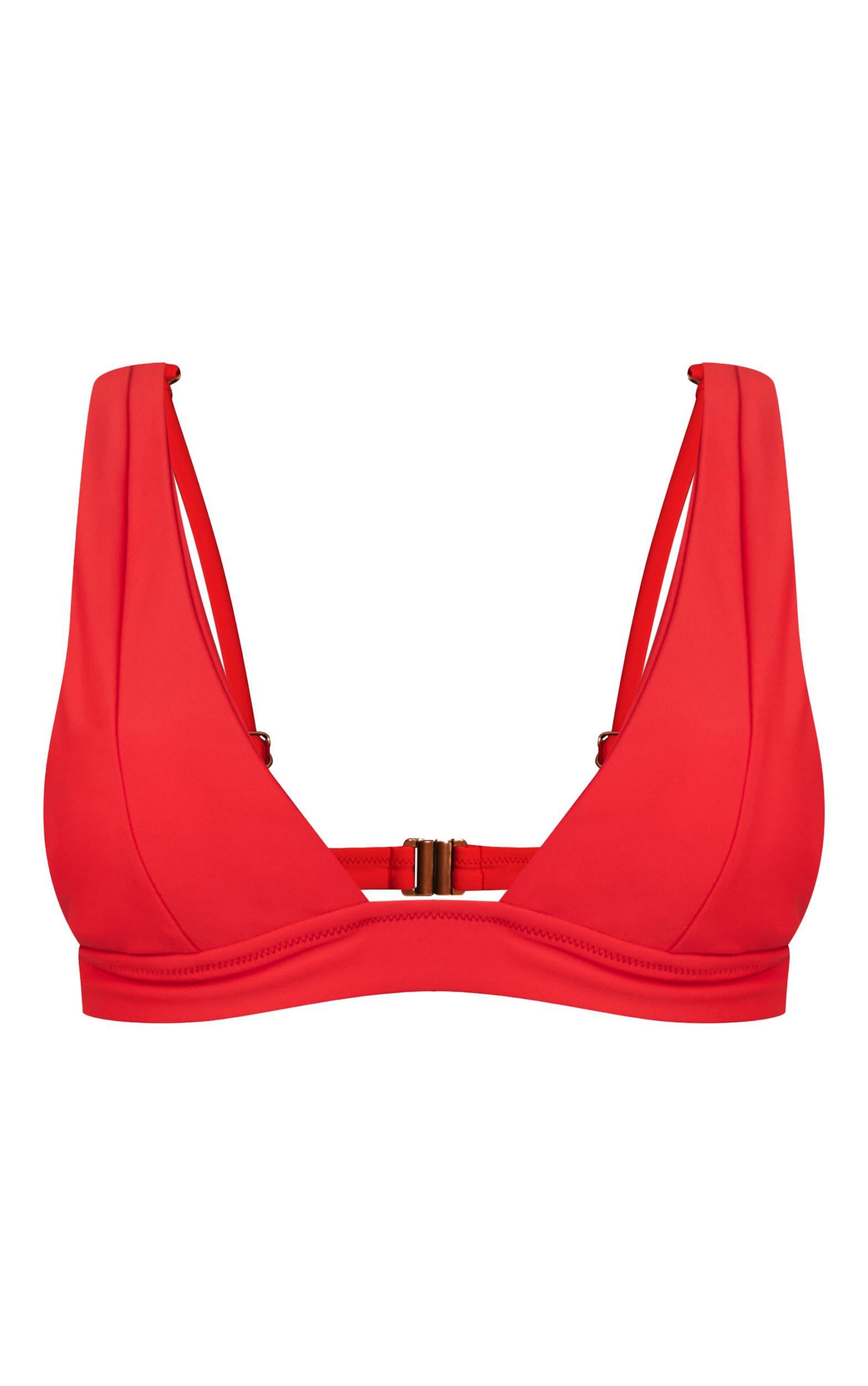 Red Plunge Triangle Seam Detail Bikini Top Product Image