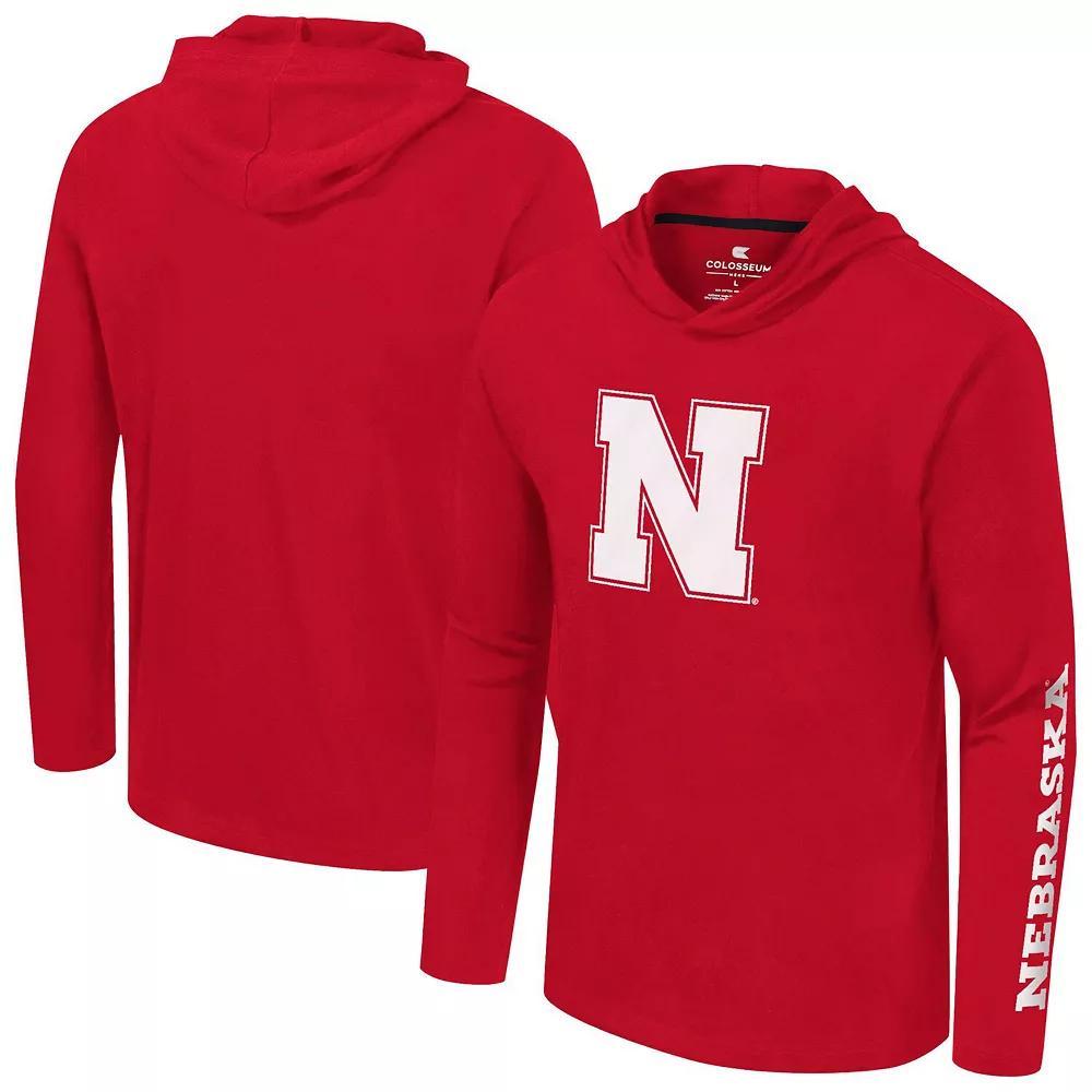 Men's Colosseum Scarlet Nebraska Huskers Logo Lockup Active Blend Long Sleeve  T-Shirt Hoodie, Size: Large, Red Product Image