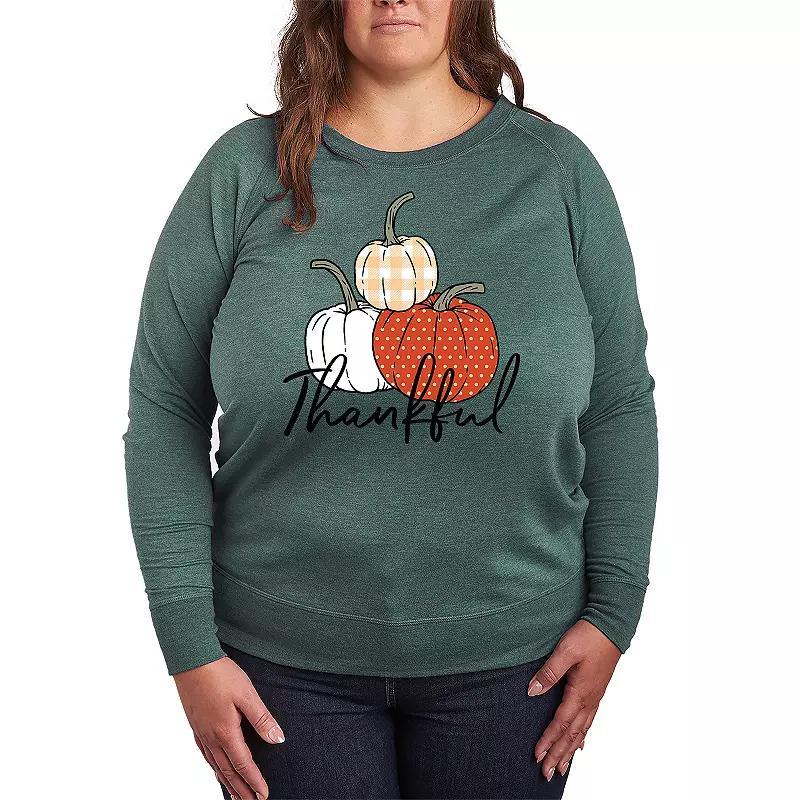 Plus Size Thankful Pumpkins French Terry Long Sleeve Tee, Women's, Size: 2XL, Beige Product Image