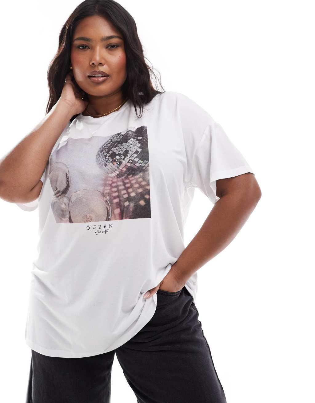 ONLY Curve boxy top with disco ball print in white Product Image