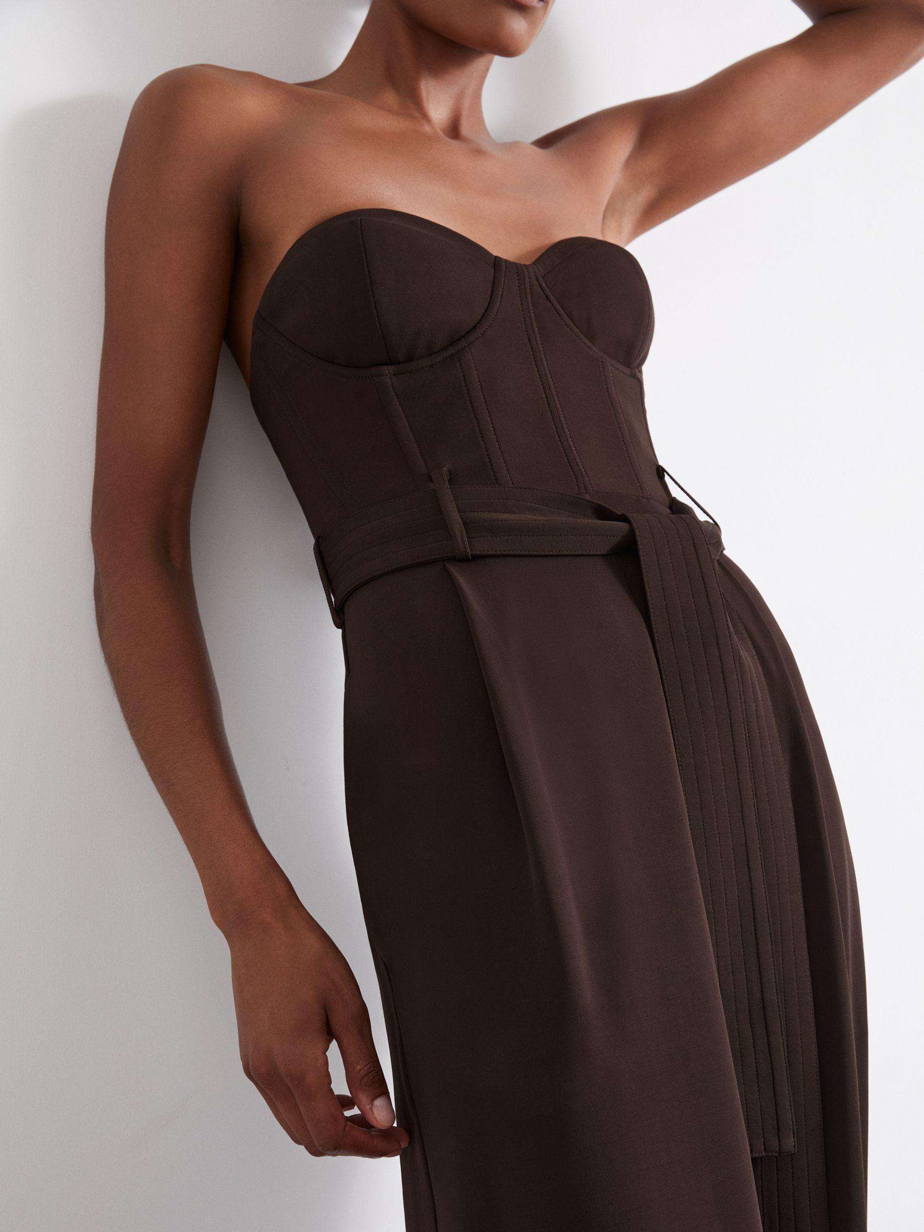 Atelier Strapless Crepe Bustier Jumpsuit in Chocolate Product Image