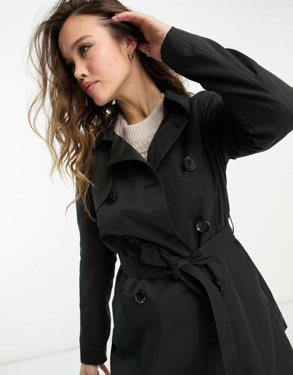 Only button detail short trench coat in black  Product Image