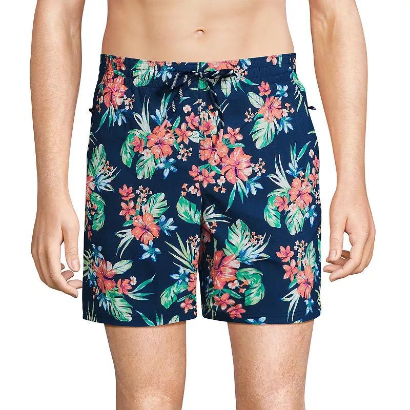 Mens Lands End 7-in. Volley Swim Trunks Lime Green Colorblock Product Image