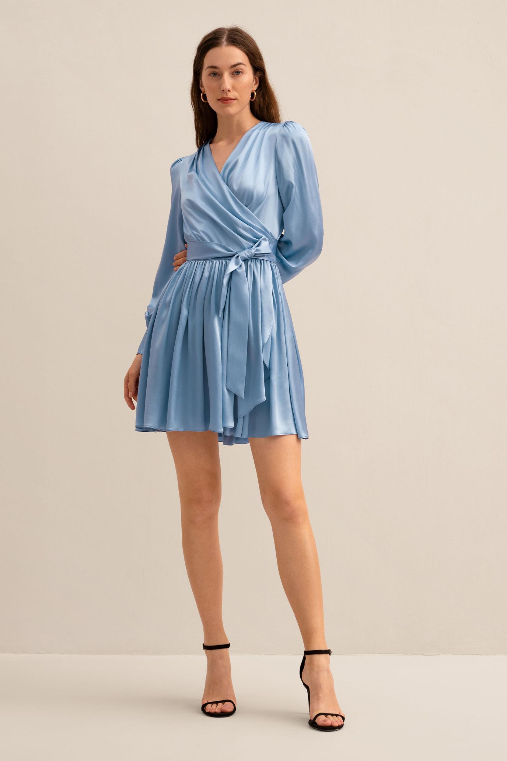 LILYSILK Long Sleeve Silk Dress for Women Navy Blue Pure Silk Glossy Puff Sleeves Skin-Friendly and Breathable S Product Image