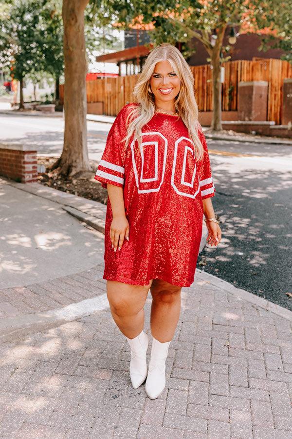 Ready To Shimmer Sequin Mini Dress in Red Curves Product Image