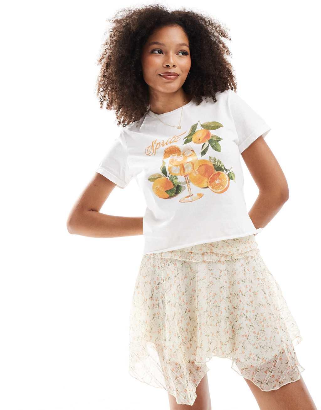 Miss Selfridge orange spritz tee in white Product Image