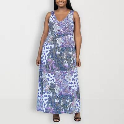 24seven Comfort Apparel Womens Sleeveless Paisley Maxi Dress Plus Product Image