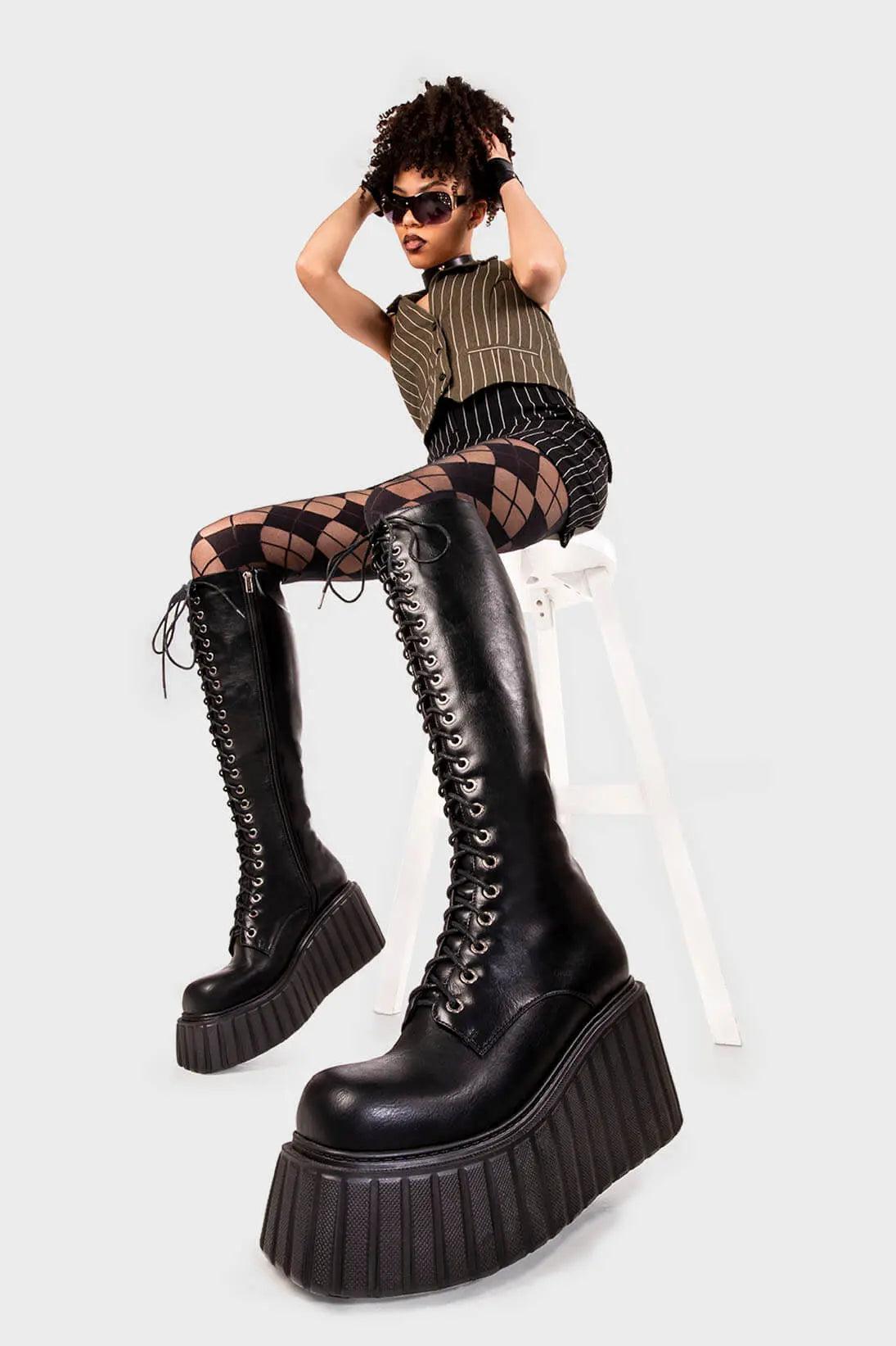Important Chunky Creeper Platform Knee High Boots Product Image