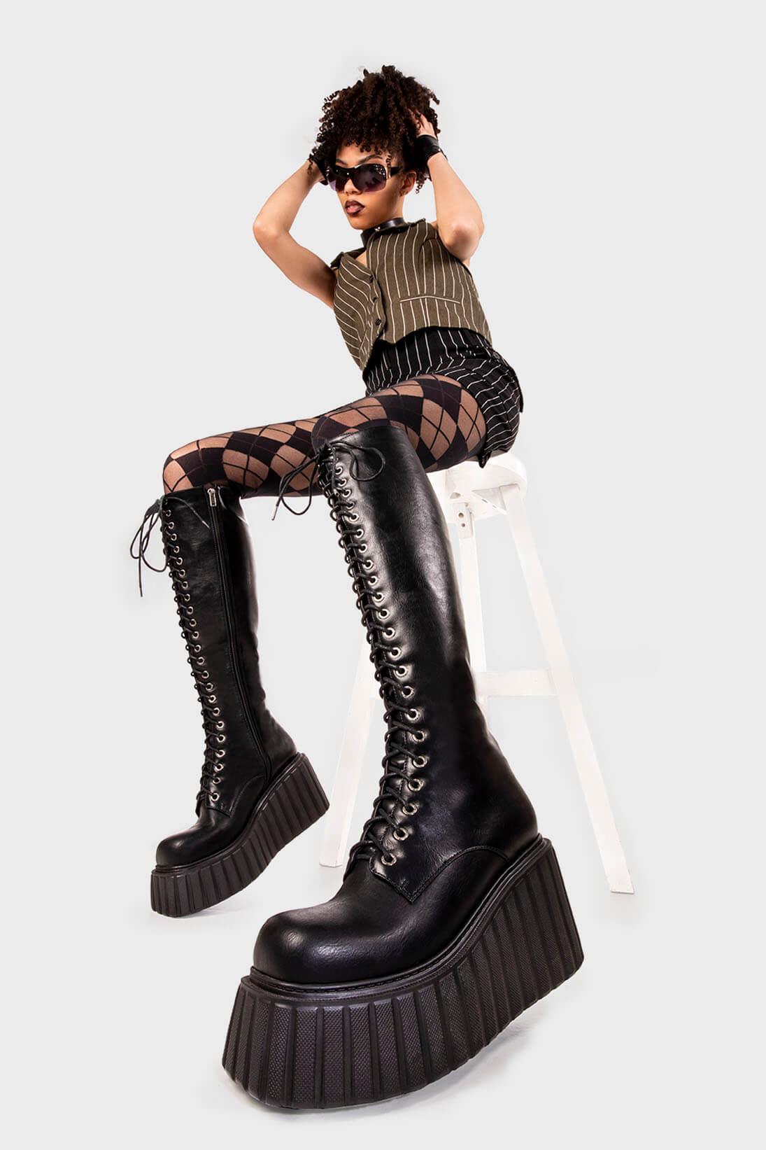 Important Chunky Creeper Platform Knee High Boots Product Image