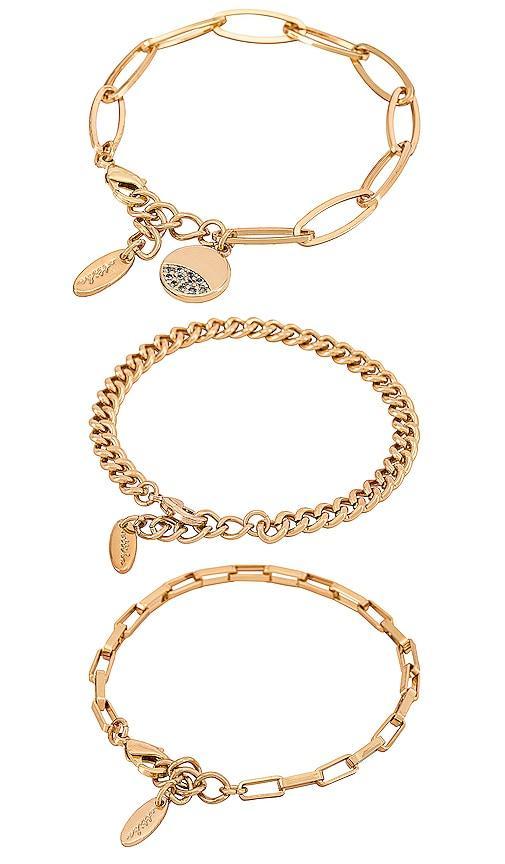 Ettika The Power of Three Pave Disc Link Bracelet in 18K Gold Plated, Set of 3 Product Image