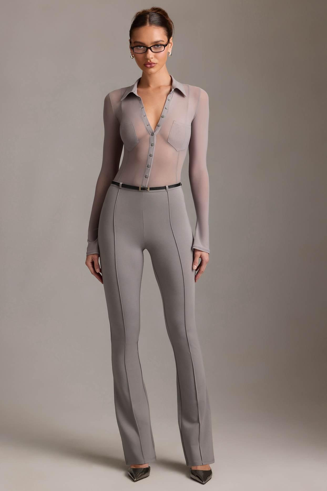 Low-Rise Flared Trousers in Grey Product Image