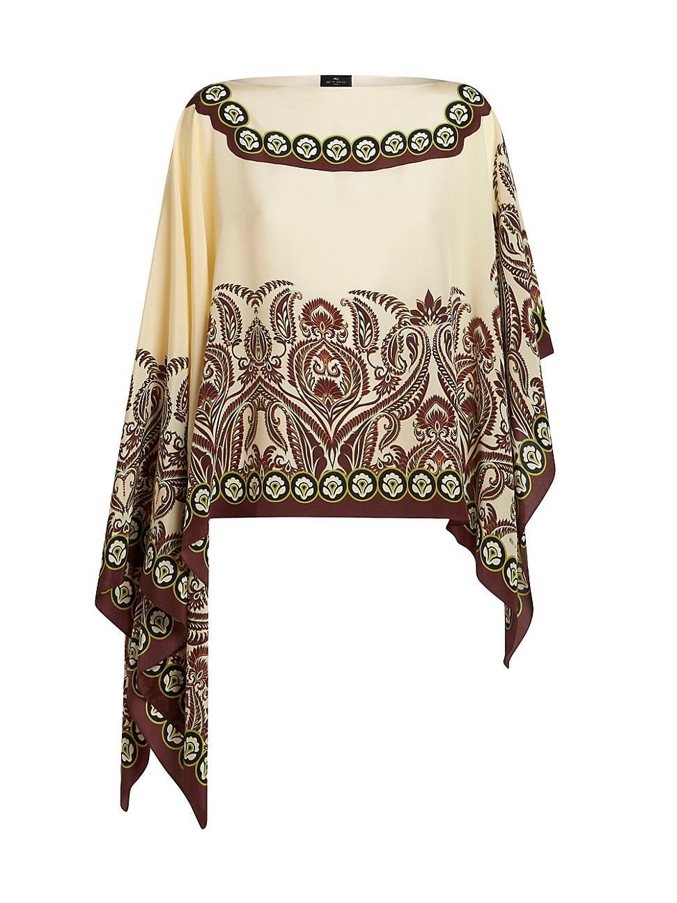 Womens Paisley Silk Asymmetric Poncho Product Image