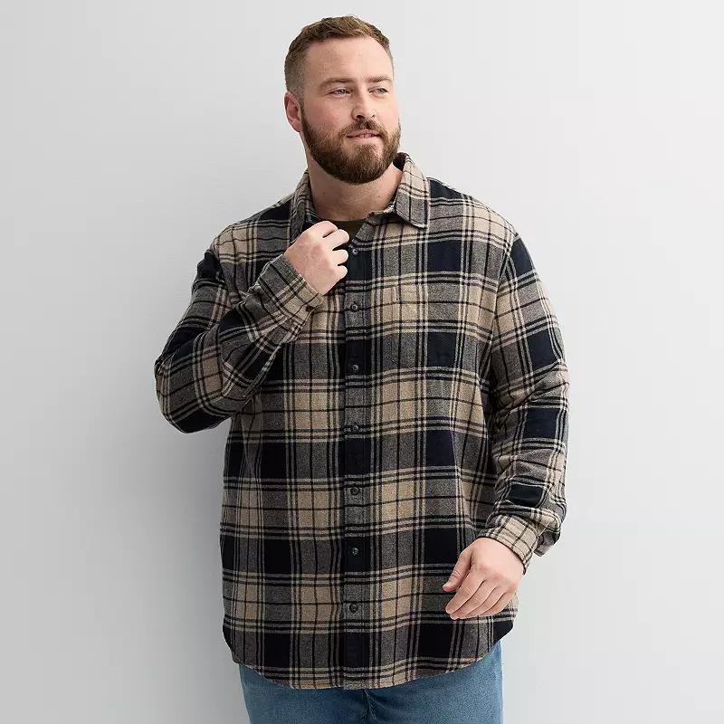 Big & Tall Sonoma Goods For Life® Long Sleeve Flannel Shirt, Men's, Size: 6XB, Neutral Shadow Plaid Product Image