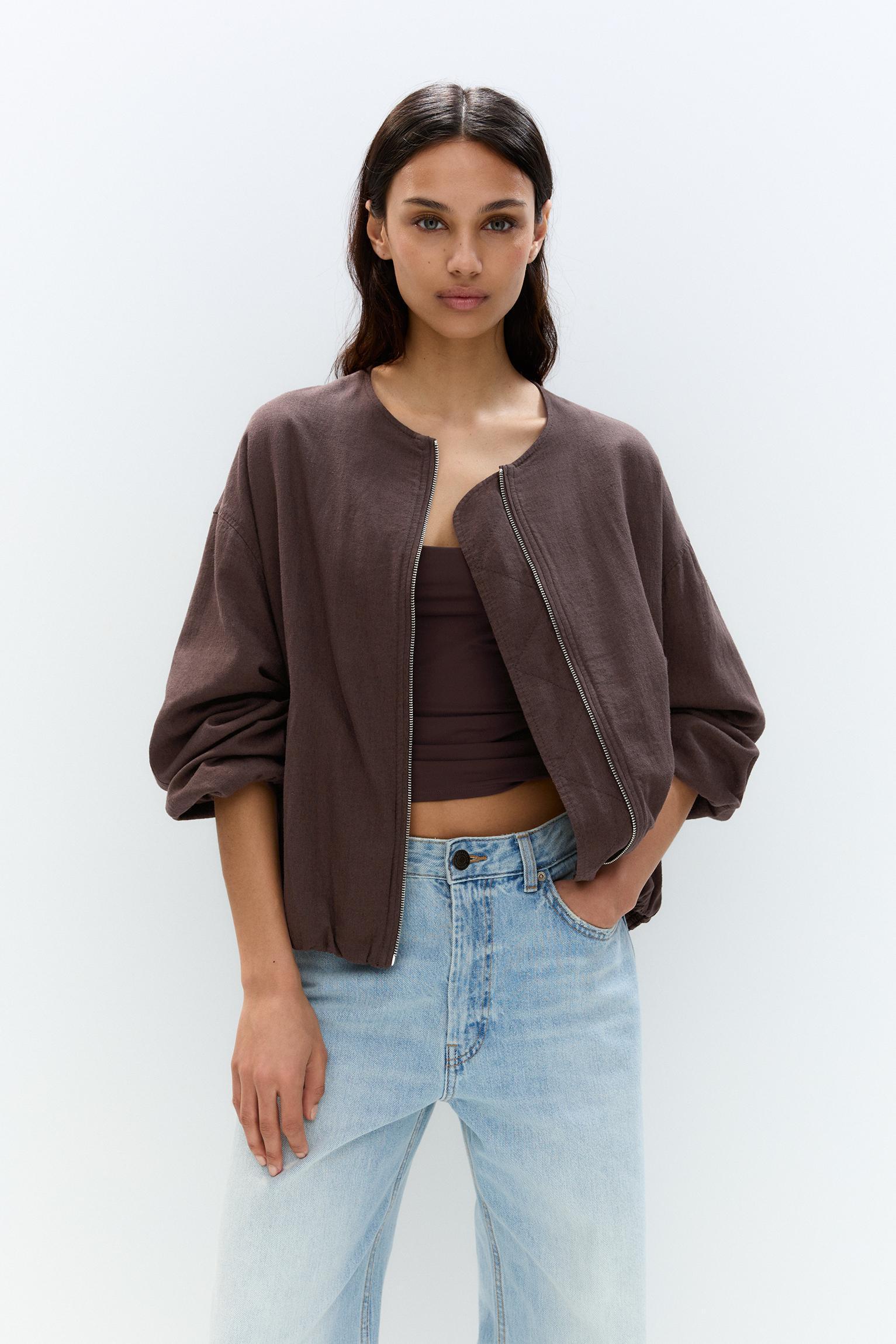 Linen blend bomber jacket Product Image