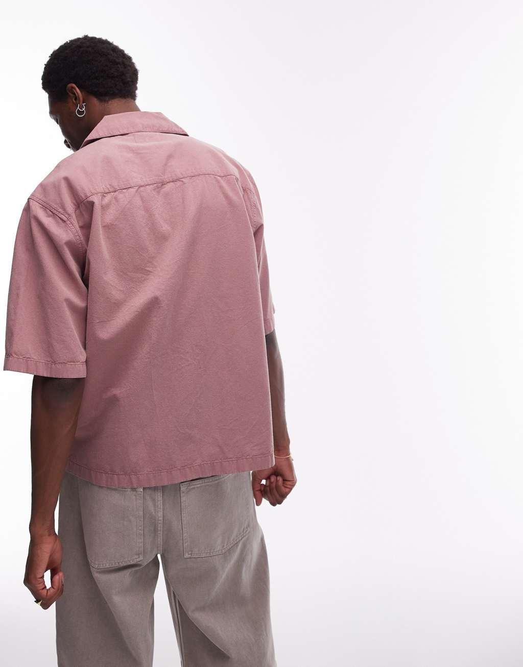 Topman short sleeve relaxed washed shirt in pink Product Image