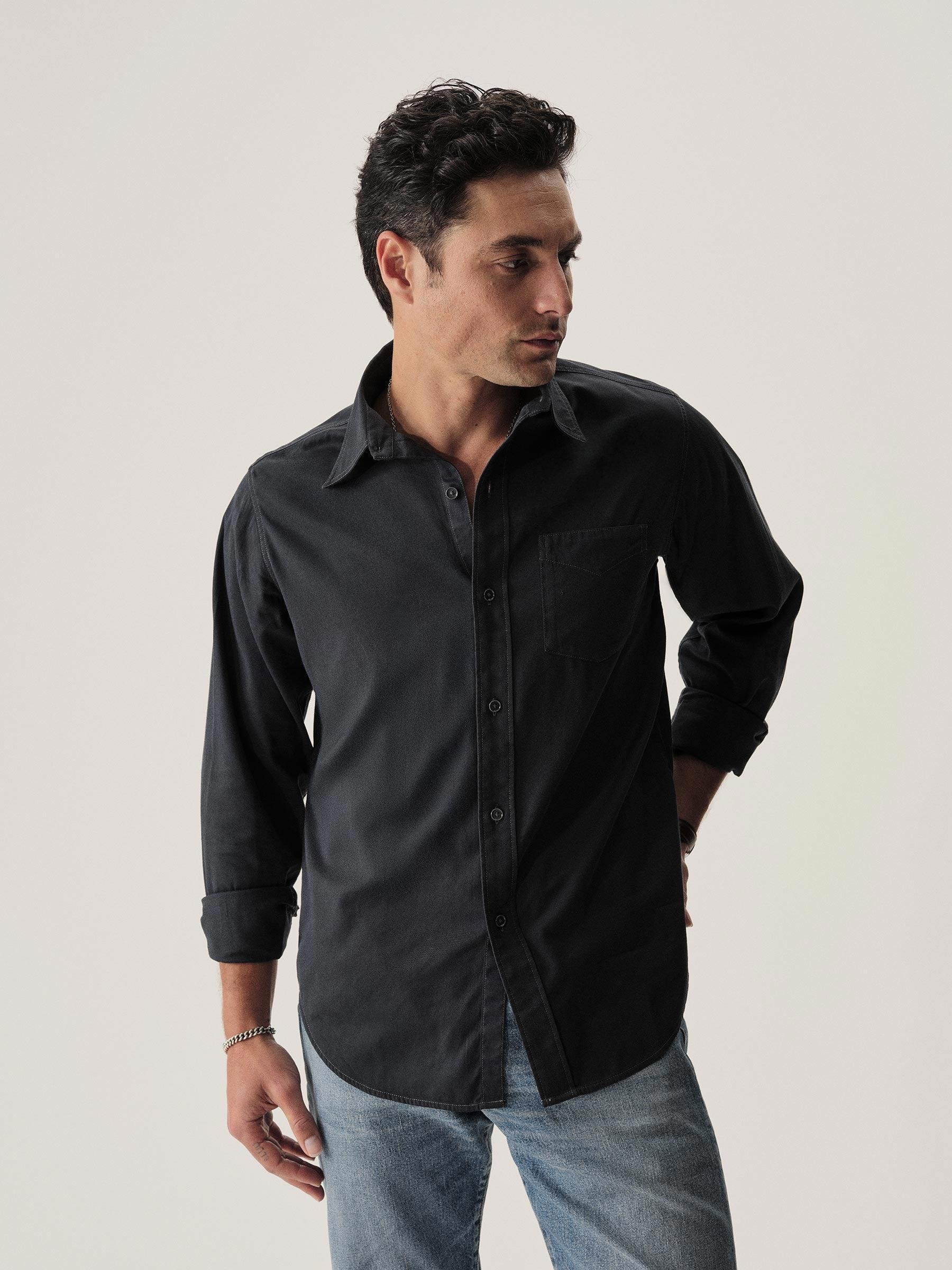 Dress Navy Draped Twill One Pocket Shirt Product Image