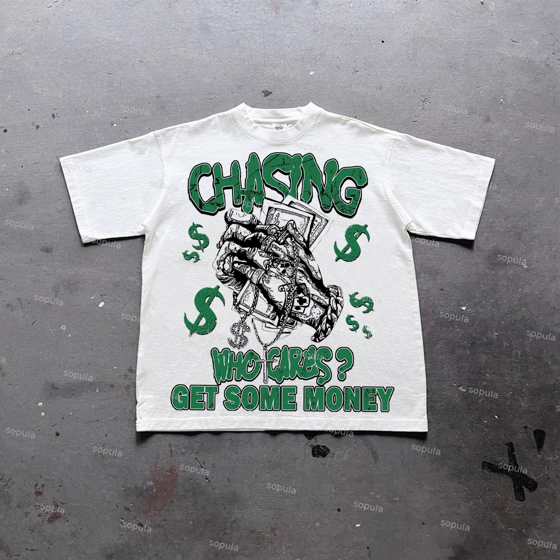 Vintage Chasing Money Graphic Print Cotton T-Shirt Product Image