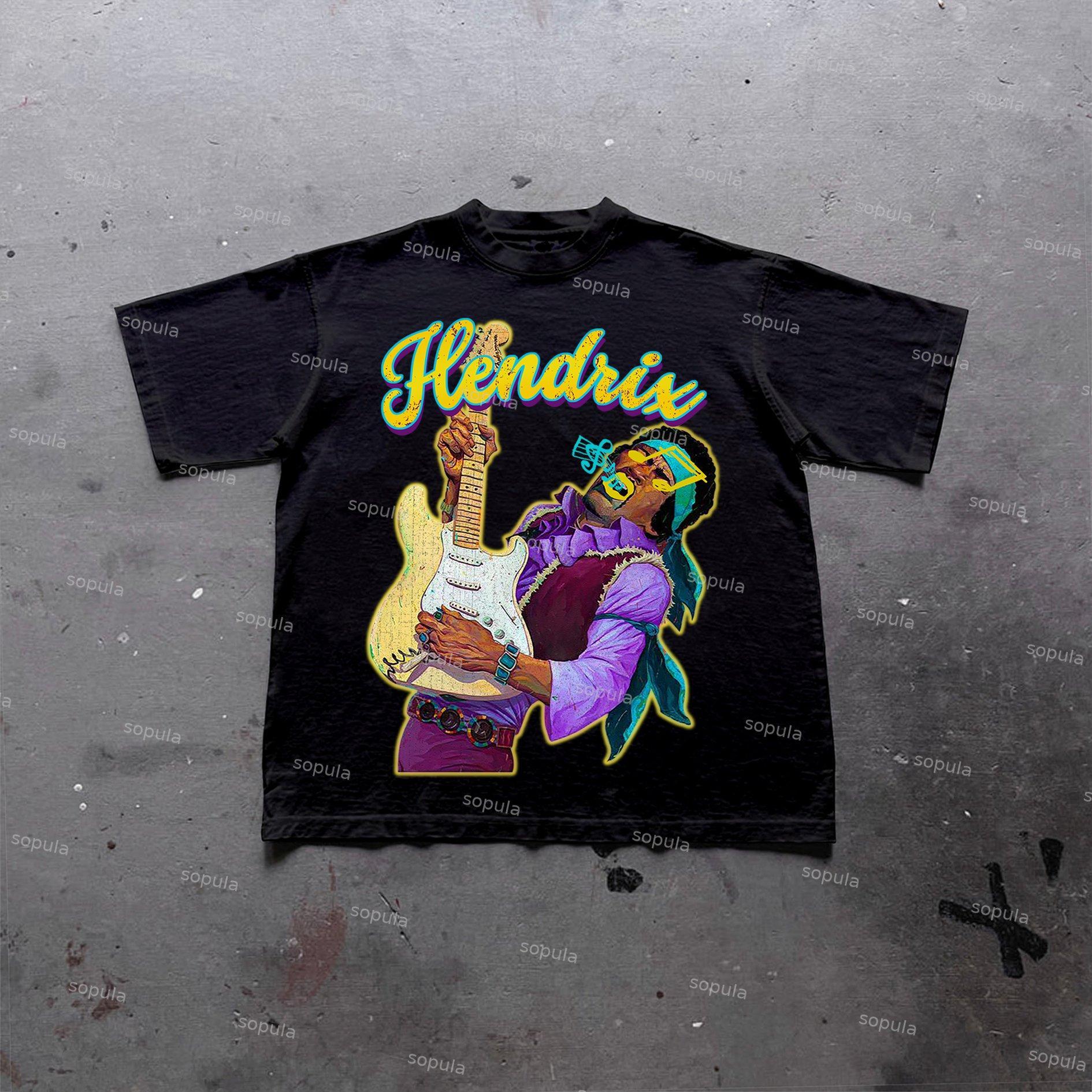 Sopula Hendrix Fashion Guitarist Graphic Print Cotton T-Shirt Product Image