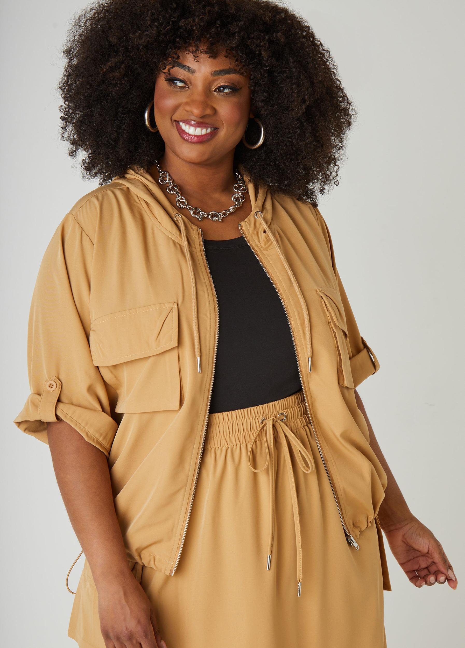 Hooded Drawstring Cargo Jacket Product Image