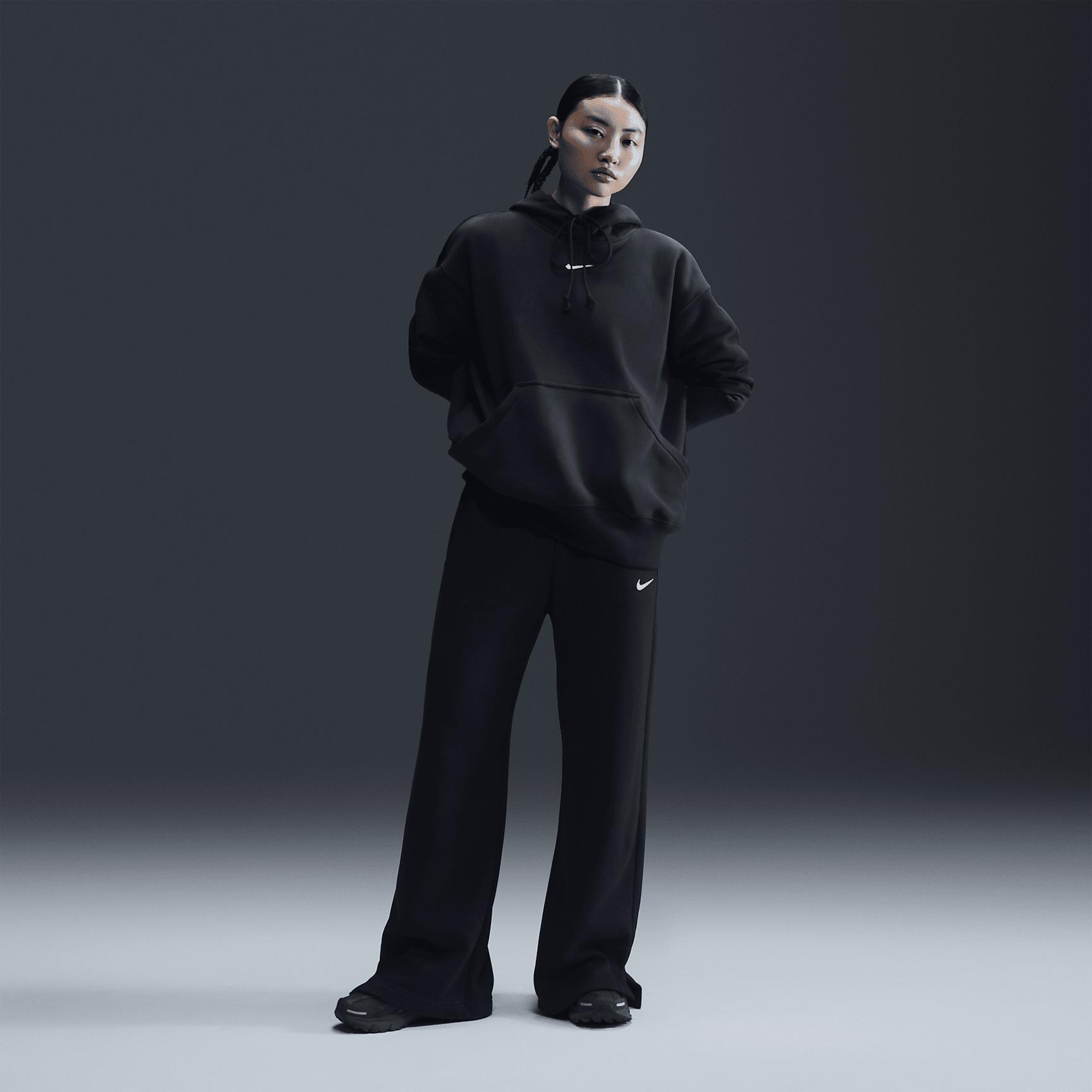 Nike Womens Nike Phoenix Fleece OS Pullover Hoodie - Womens Black/White Product Image