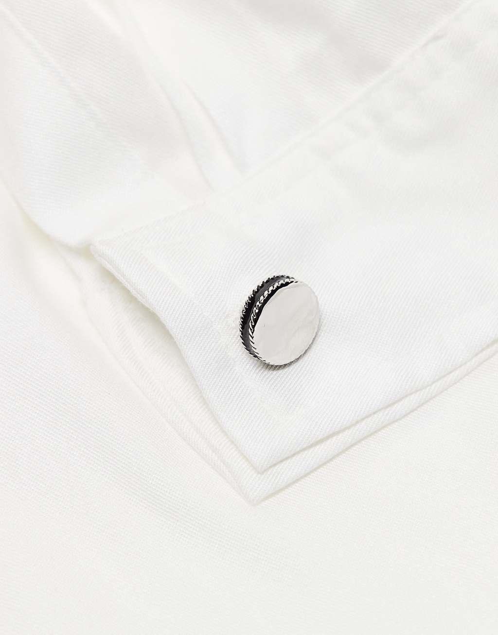 ASOS DESIGN round cufflinks with black edge in silver tone Product Image