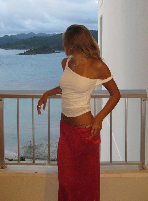 Messenger One Shoulder Top White Product Image