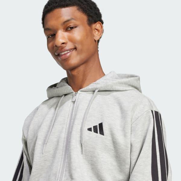 Men's adidas Essentials 3-Stripes Fleece Sportswear Zip Front Hoodie, Size: Small, Pure Ruby Black Product Image