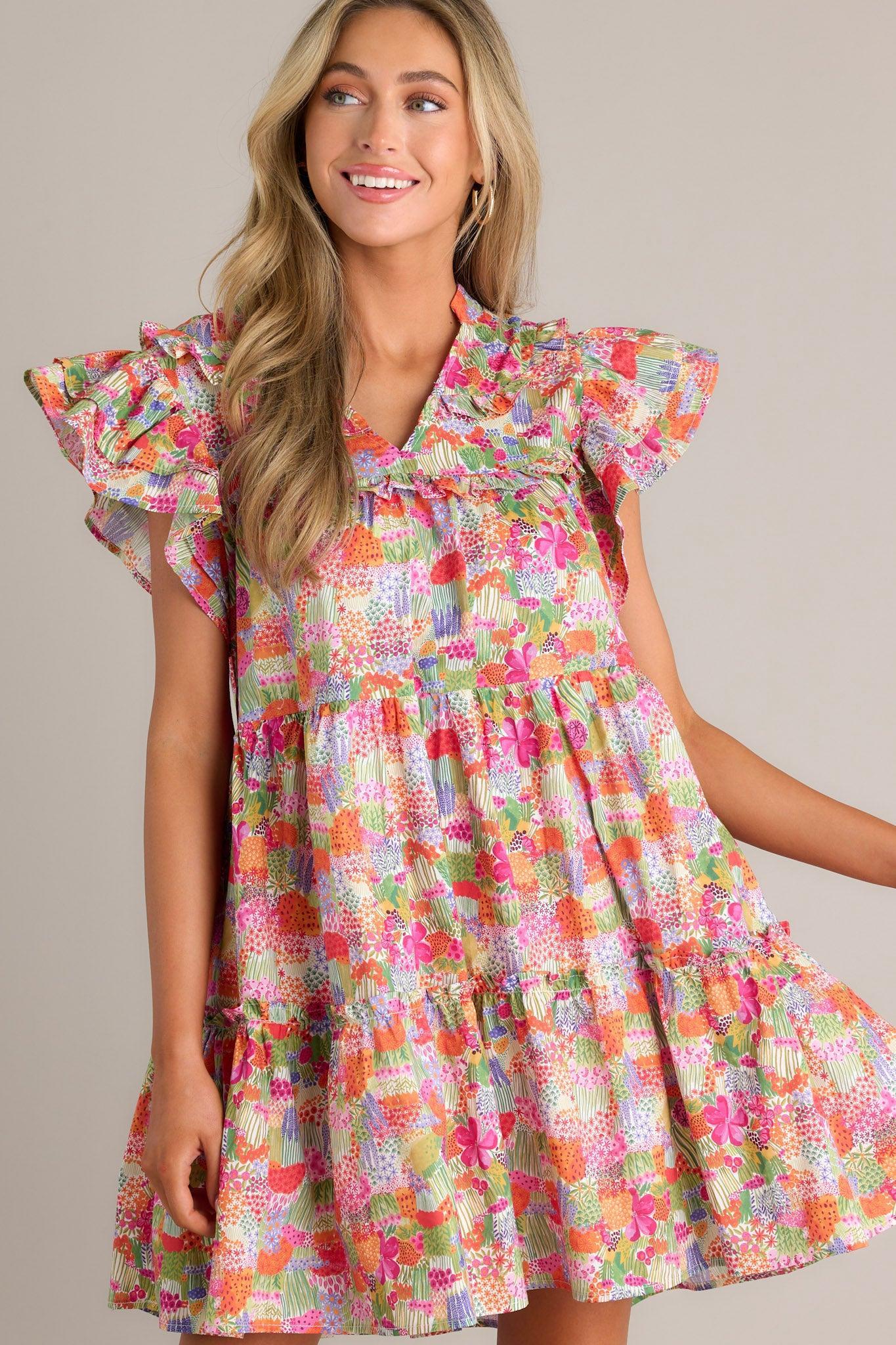 Moments Of Joy 100% Cotton Pink Floral Mini Dress Product Image