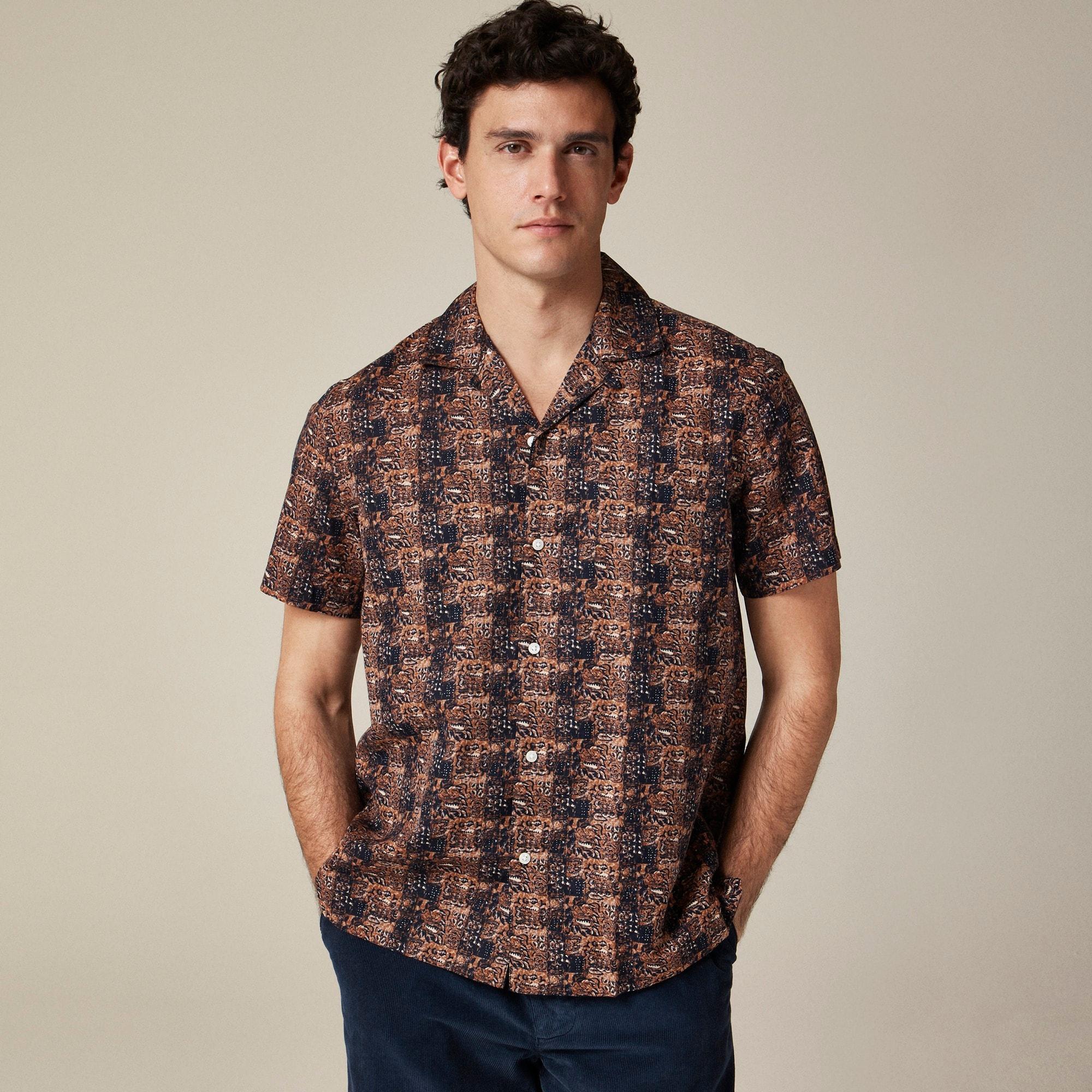 Short-sleeve cotton-linen blend shirt in print Product Image