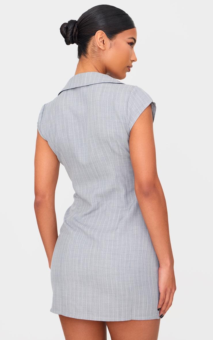 Grey Pinstripe Pocket Detail Zip Up Mini Dress Product Image